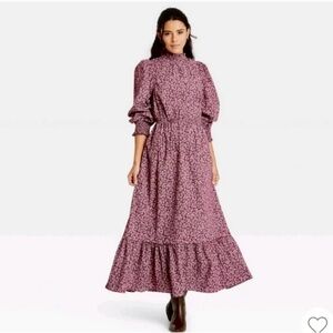 Universal Thread Women's Cotton Viscose Purple Floral Print Maxi Dress size L